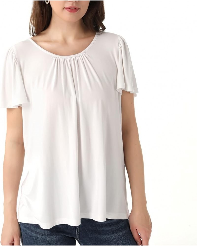 Womens Summer Tops Casual T Shirts Tie-Back Ruffle Short Sleeve Crew Neck Basic Loose Blouses White $8.63 T-Shirts