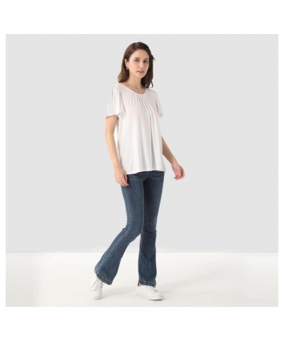 Womens Summer Tops Casual T Shirts Tie-Back Ruffle Short Sleeve Crew Neck Basic Loose Blouses White $8.63 T-Shirts