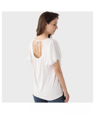 Womens Summer Tops Casual T Shirts Tie-Back Ruffle Short Sleeve Crew Neck Basic Loose Blouses White $8.63 T-Shirts