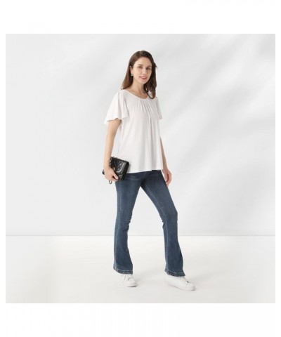 Womens Summer Tops Casual T Shirts Tie-Back Ruffle Short Sleeve Crew Neck Basic Loose Blouses White $8.63 T-Shirts