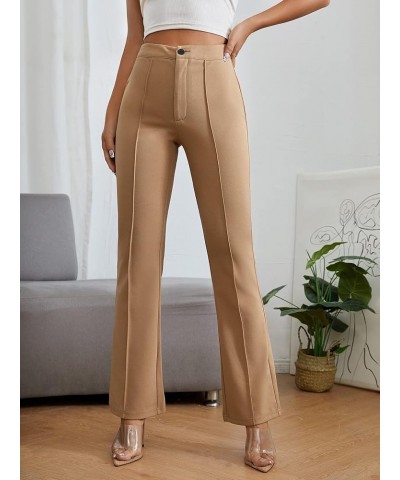 Womens Flare Pants Solid High Waist Press Crease Elegant Long Pants Casual Flair Leggings Petite XXS Khaki $29.06 Leggings