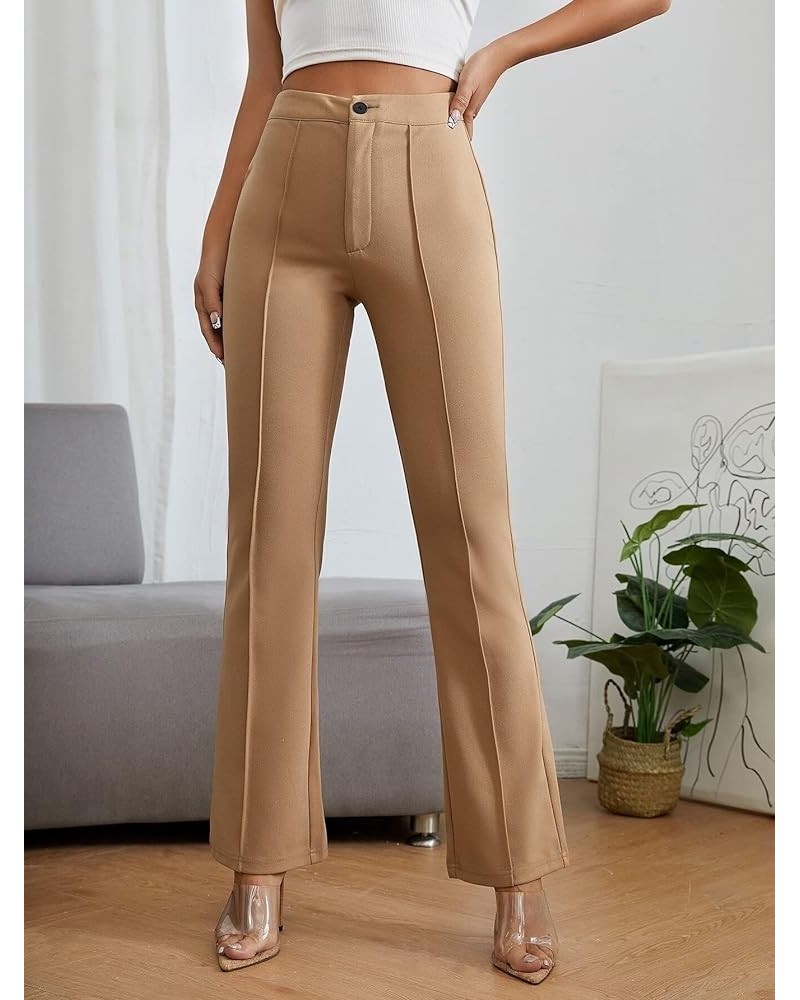 Womens Flare Pants Solid High Waist Press Crease Elegant Long Pants Casual Flair Leggings Petite XXS Khaki $29.06 Leggings