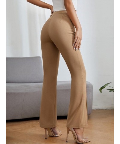 Womens Flare Pants Solid High Waist Press Crease Elegant Long Pants Casual Flair Leggings Petite XXS Khaki $29.06 Leggings