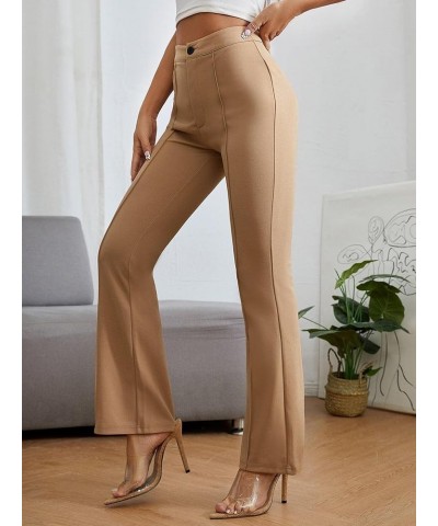 Womens Flare Pants Solid High Waist Press Crease Elegant Long Pants Casual Flair Leggings Petite XXS Khaki $29.06 Leggings