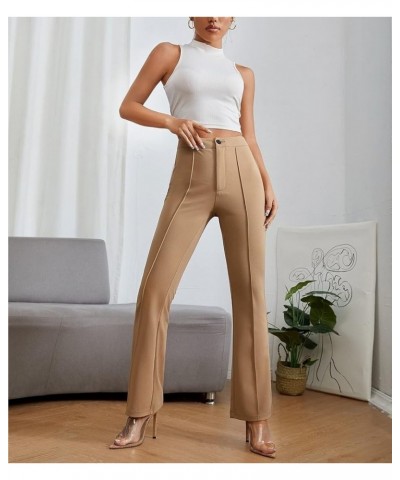 Womens Flare Pants Solid High Waist Press Crease Elegant Long Pants Casual Flair Leggings Petite XXS Khaki $29.06 Leggings