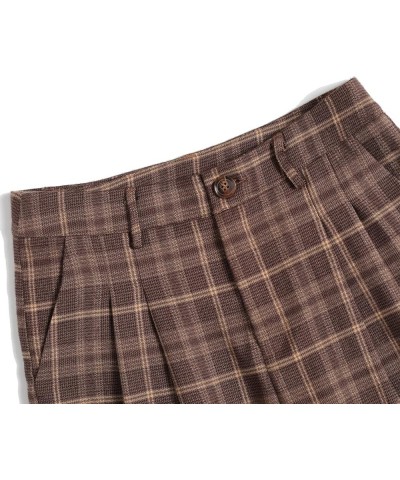 Women's High Waist Plaid Pants Casual Wide Leg Long Pant Casual Trousers Brown $25.54 Pants