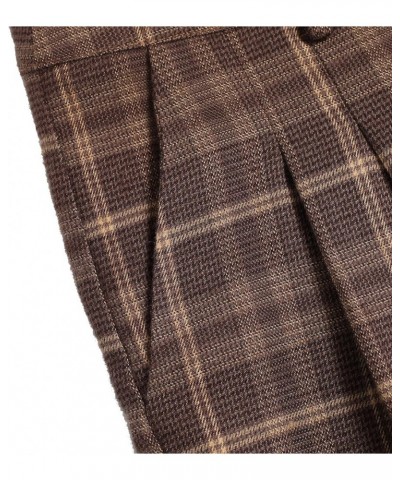 Women's High Waist Plaid Pants Casual Wide Leg Long Pant Casual Trousers Brown $25.54 Pants