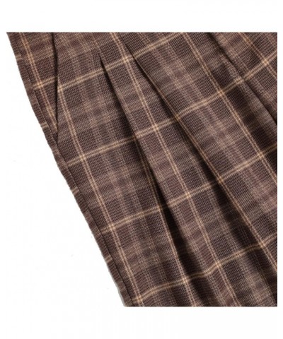 Women's High Waist Plaid Pants Casual Wide Leg Long Pant Casual Trousers Brown $25.54 Pants