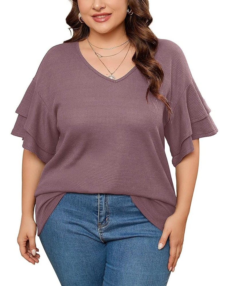 Plus Size Shirts for Women Crewneck Short Sleeve Clothing Tunic Flowy Summer Tops Loose Tees Maternity Clothes M-4X D04-rust ...