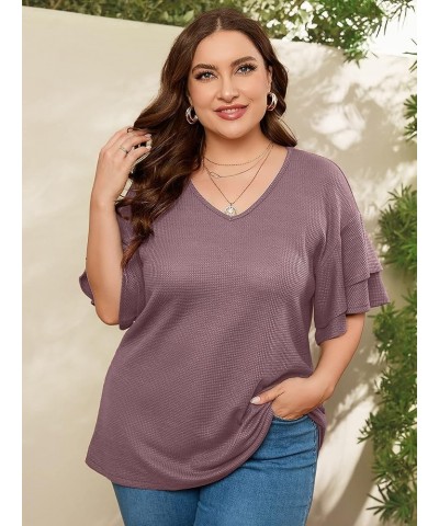 Plus Size Shirts for Women Crewneck Short Sleeve Clothing Tunic Flowy Summer Tops Loose Tees Maternity Clothes M-4X D04-rust ...