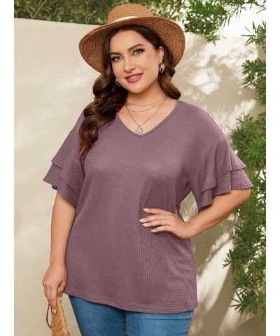 Plus Size Shirts for Women Crewneck Short Sleeve Clothing Tunic Flowy Summer Tops Loose Tees Maternity Clothes M-4X D04-rust ...