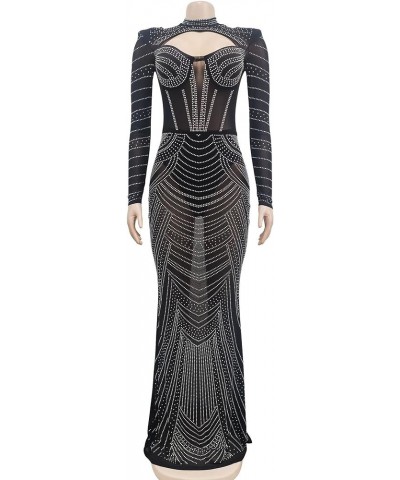 Women's Rhinestone Dress Sexy See Through Sheer Party Club Night Out Birthday Maxi Long Dress Black-2 $24.73 Dresses