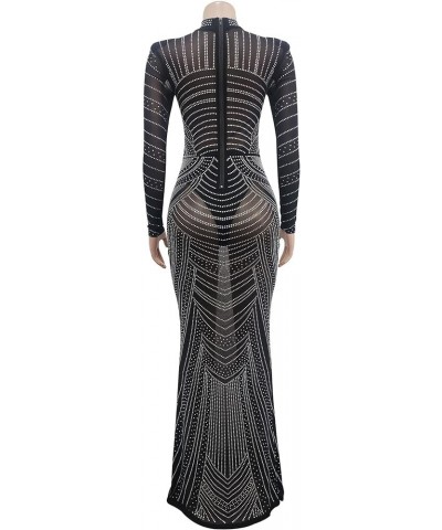 Women's Rhinestone Dress Sexy See Through Sheer Party Club Night Out Birthday Maxi Long Dress Black-2 $24.73 Dresses