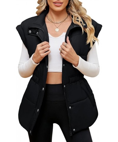 Womens Puffer Vest Zip Up Stand Collar Sleeveless Padded Outerwear Jacket Coat with Pockets S-XXL Black $22.13 Vests