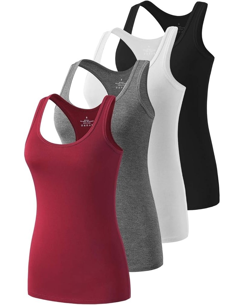 Workout Tank Tops for Women Racerback Yoga Tanks Basic Athletic Activewear-4 Packs Black/White/Gray/Wine Red $14.40 Activewear