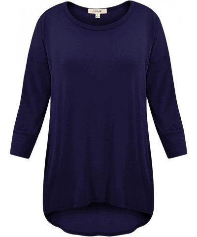 Women's 3/4 Sleeve Crew Neck Loose Fit Tops - Casual Tunic Top T-Shirt XS-6XL Navy $13.48 Tops