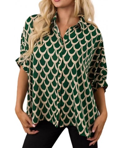 Womens Fashion Casual Boho Floral Print Lapel V Neck Printed Long Sleeve T Shirt Blouses Hunter Green $15.89 Blouses