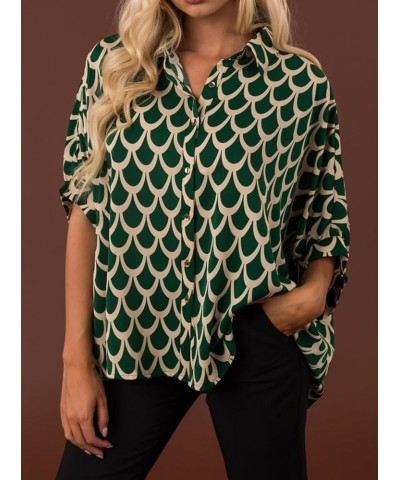 Womens Fashion Casual Boho Floral Print Lapel V Neck Printed Long Sleeve T Shirt Blouses Hunter Green $15.89 Blouses