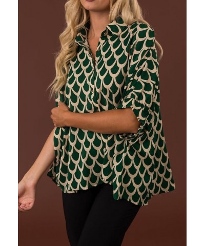 Womens Fashion Casual Boho Floral Print Lapel V Neck Printed Long Sleeve T Shirt Blouses Hunter Green $15.89 Blouses