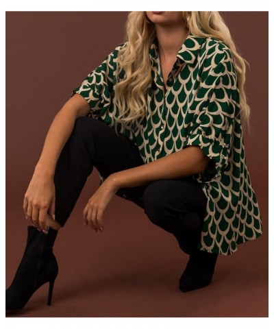 Womens Fashion Casual Boho Floral Print Lapel V Neck Printed Long Sleeve T Shirt Blouses Hunter Green $15.89 Blouses