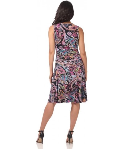 Women's Slimming Sleeveless Fit-and-Flare Tummy Control Dress Bright Paisley $20.80 Dresses