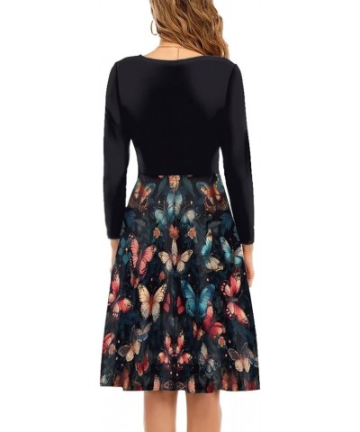 Midi Dresses for Women Fall Long Sleeve Puffy Dress Size S-4XL Butterfly 1 $13.50 Dresses