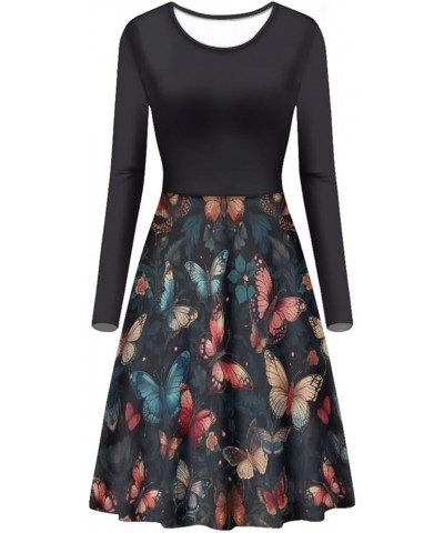 Midi Dresses for Women Fall Long Sleeve Puffy Dress Size S-4XL Butterfly 1 $13.50 Dresses