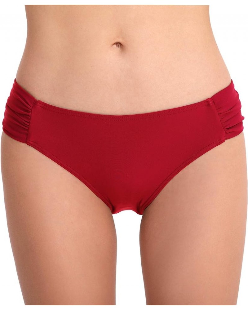 Womens Retro Ruched Bikini Brief Bottoms Hipster Swim Bottoms Red $8.09 Swimsuits