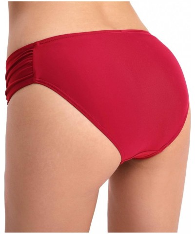 Womens Retro Ruched Bikini Brief Bottoms Hipster Swim Bottoms Red $8.09 Swimsuits