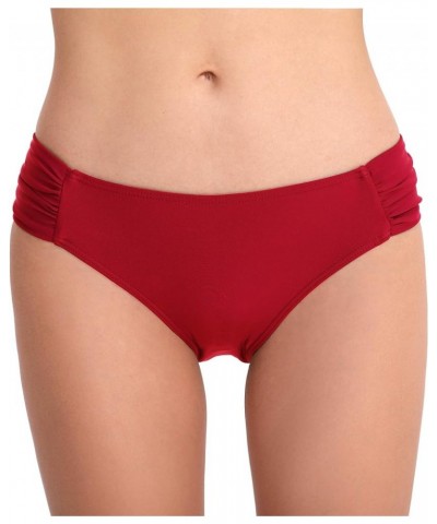 Womens Retro Ruched Bikini Brief Bottoms Hipster Swim Bottoms Red $8.09 Swimsuits