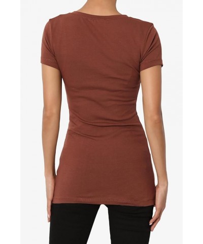 Women's Basic V Neck Short Sleeve T-Shirts Plain Stretch Cotton Spandex Top Tee Dark Rust $9.00 T-Shirts