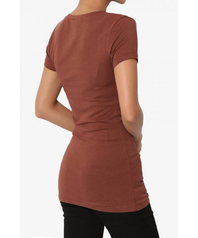 Women's Basic V Neck Short Sleeve T-Shirts Plain Stretch Cotton Spandex Top Tee Dark Rust $9.00 T-Shirts