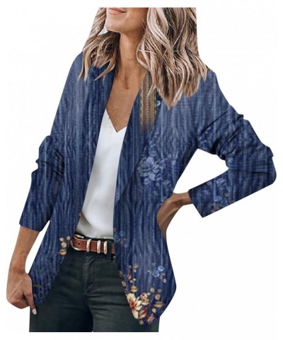 Womens Casual Blazers Printed Open Front Long Sleeve Work Office Jackets Blazer 02-dark Blue $18.72 Blazers