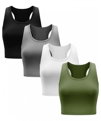 SlimPro 4 Pieces Basic Crop Tank Tops Sleeveless Racerback Workout Crop Top Sport Tank Top for Women Daily Wearing Black, Dar...