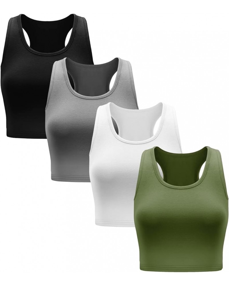 SlimPro 4 Pieces Basic Crop Tank Tops Sleeveless Racerback Workout Crop Top Sport Tank Top for Women Daily Wearing Black, Dar...