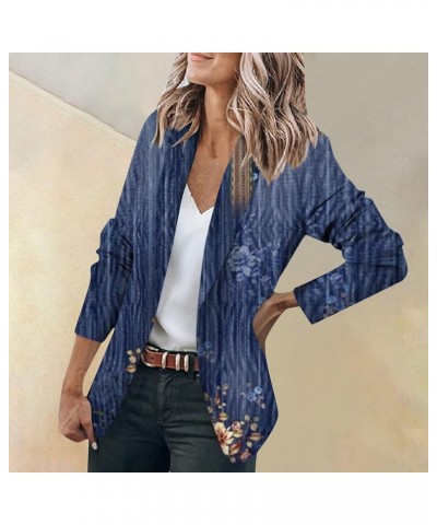 Womens Casual Blazers Printed Open Front Long Sleeve Work Office Jackets Blazer 02-dark Blue $18.72 Blazers