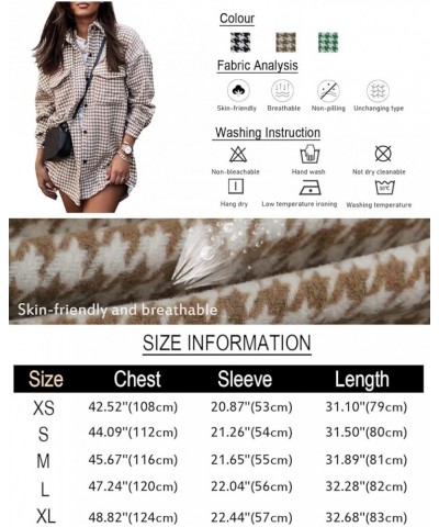 Plaid Jacket Women Casual Houndstooth Jacket Flannel Shacket Loose Long Sleeve Shirt Button Down Shacket With Pockets Khaki $...