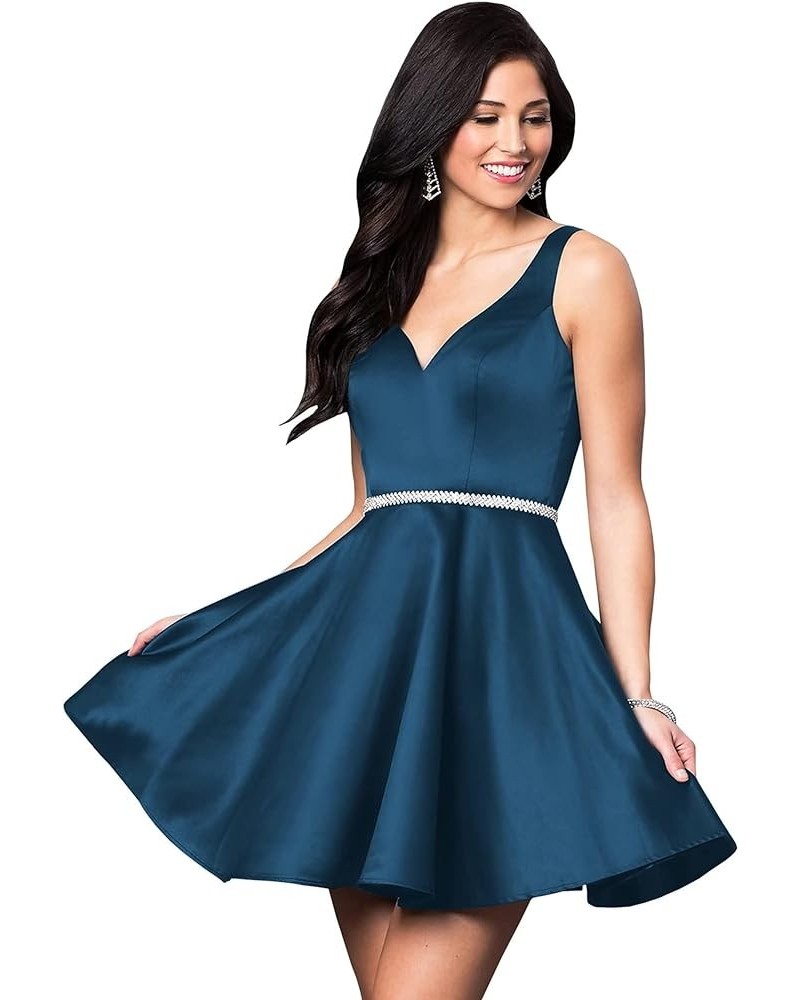 Short Homecoming Dresses with Pockets V-Neck Open Back Satin Prom Party Gowns for Teens 2023 Teal $20.40 Dresses