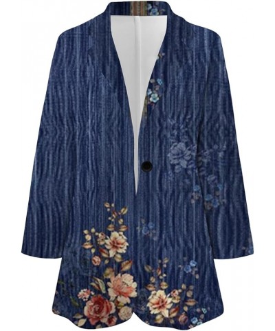 Womens Casual Blazers Printed Open Front Long Sleeve Work Office Jackets Blazer 02-dark Blue $18.72 Blazers