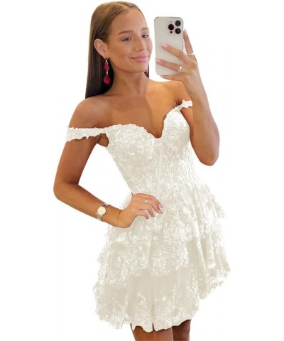 Women's Tiered Lace Homecoming Dresses for Teens Sparkly Sequin Corset Short Prom Party Gowns Ivory $33.00 Dresses