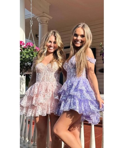 Women's Tiered Lace Homecoming Dresses for Teens Sparkly Sequin Corset Short Prom Party Gowns Ivory $33.00 Dresses