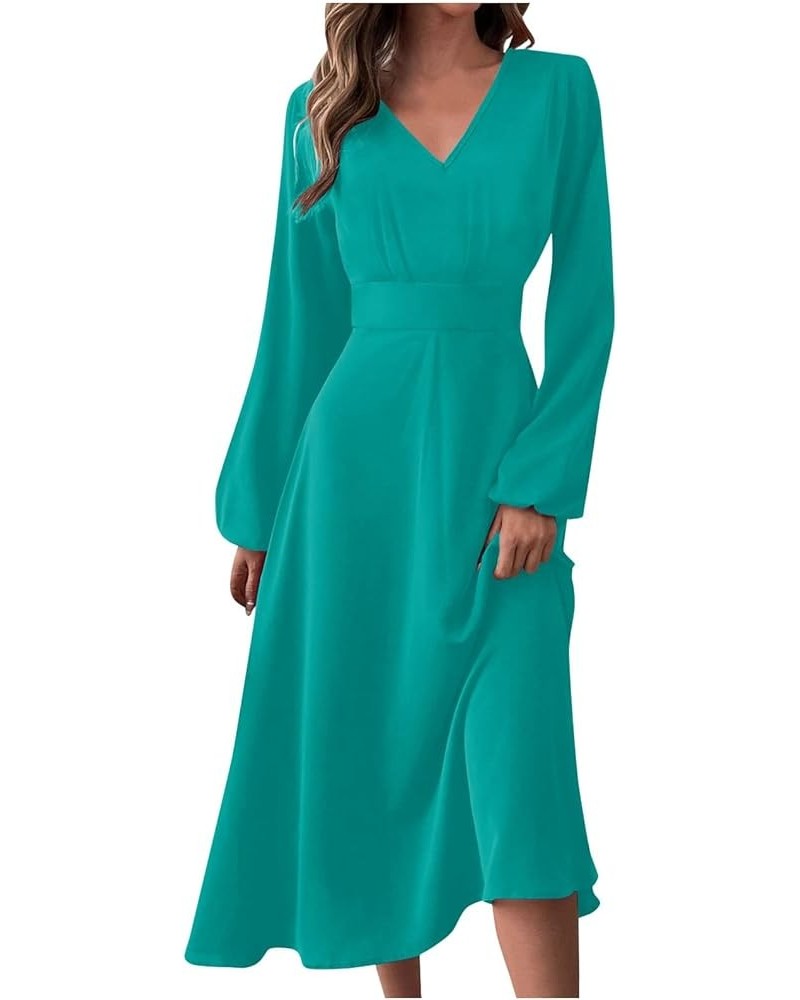 Spring Dresses for Women 2024 Prom Dresses Summer Casual Fashion V-Neck Solid Color Wedding Long Sleeve Formal Dress 2-cyan $...