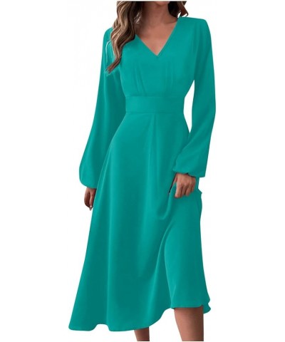 Spring Dresses for Women 2024 Prom Dresses Summer Casual Fashion V-Neck Solid Color Wedding Long Sleeve Formal Dress 2-cyan $...