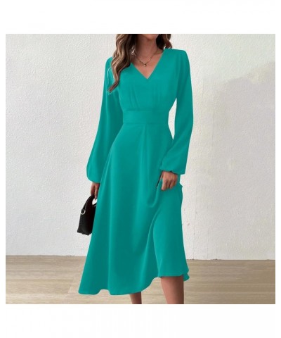 Spring Dresses for Women 2024 Prom Dresses Summer Casual Fashion V-Neck Solid Color Wedding Long Sleeve Formal Dress 2-cyan $...