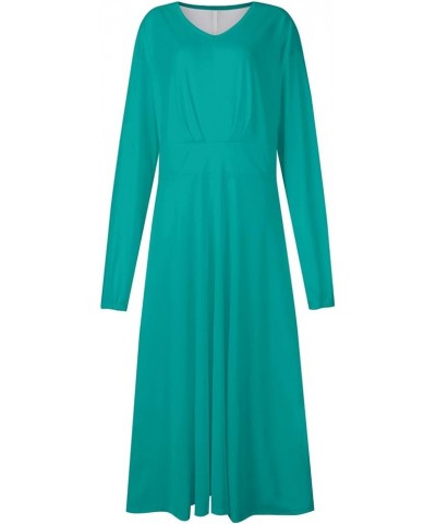 Spring Dresses for Women 2024 Prom Dresses Summer Casual Fashion V-Neck Solid Color Wedding Long Sleeve Formal Dress 2-cyan $...