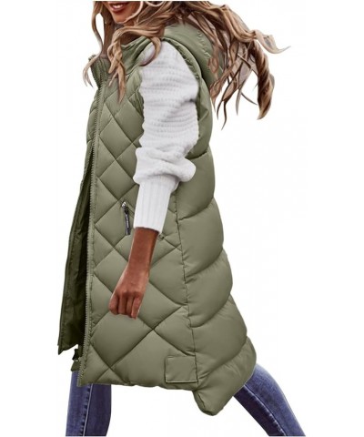 Fall Winter Casual Long Full Zip Cotton Vest for Women Sleeveless Hooded Puffer Vest Outwear Plus Size Vest Coat A8-army Gree...