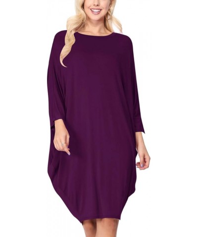 Women's Plus Size Round Neck Draped Side 3/4 Dolman Sleeves Dress Made in USA Mdr00733 Purple $14.97 Dresses