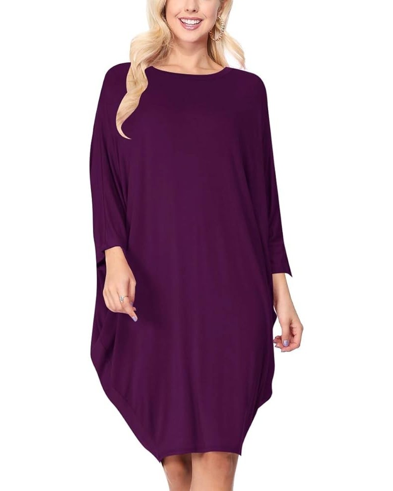 Women's Plus Size Round Neck Draped Side 3/4 Dolman Sleeves Dress Made in USA Mdr00733 Purple $14.97 Dresses