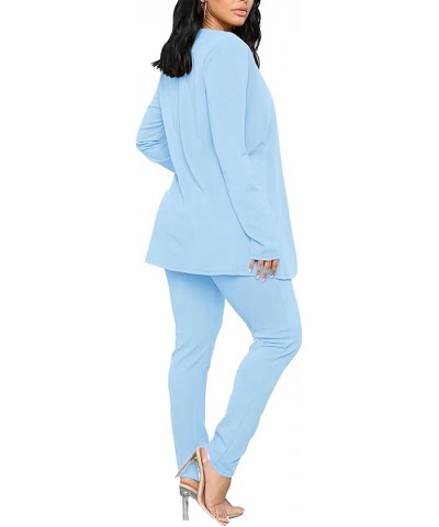 Women's 2 Piece Outfit Casual Solid Open Front Blazer and Pencil Pant Suits Set A Sky Blue $20.21 Others