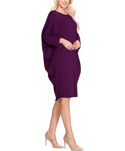 Women's Plus Size Round Neck Draped Side 3/4 Dolman Sleeves Dress Made in USA Mdr00733 Purple $14.97 Dresses